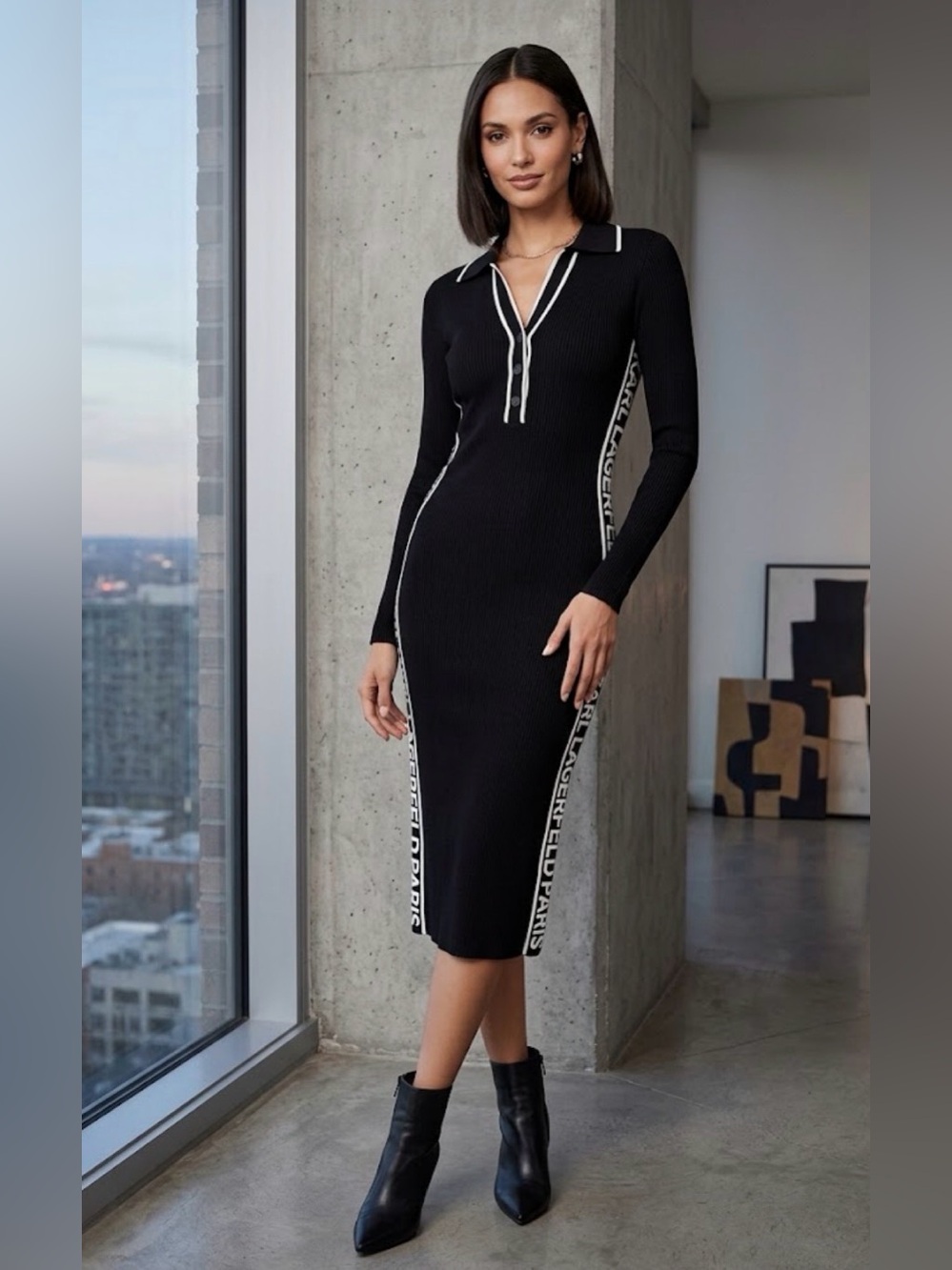 Karl Lagerfled Black & White Midi Dress NWT